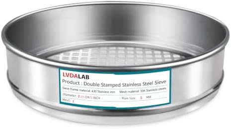7.9" 304 Stainless Steel Lab Sieve, 3 Mesh Screen Sifter by LVDALAB
