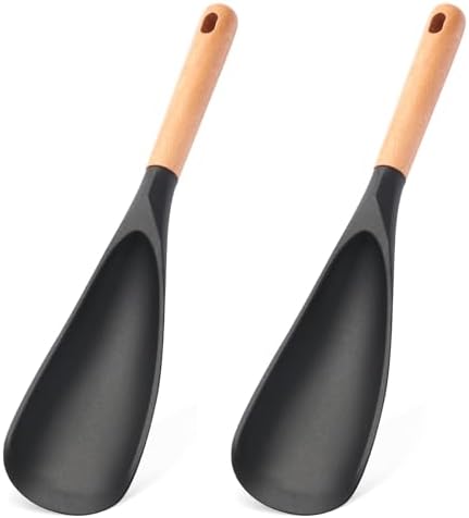 2 Pcs Wooden Handle Silicone Cooking Spoon Set by GZLT