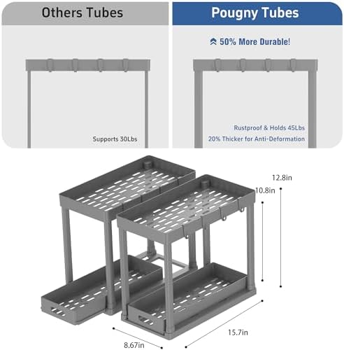 2PC Under Sink Organizer Rack 2 Tier Under Sliding Cabinet Basket Organizer - Image 2