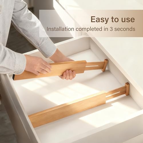 Adjustable Bamboo Drawer Dividers of 8, Expandable Organizers - Image 5