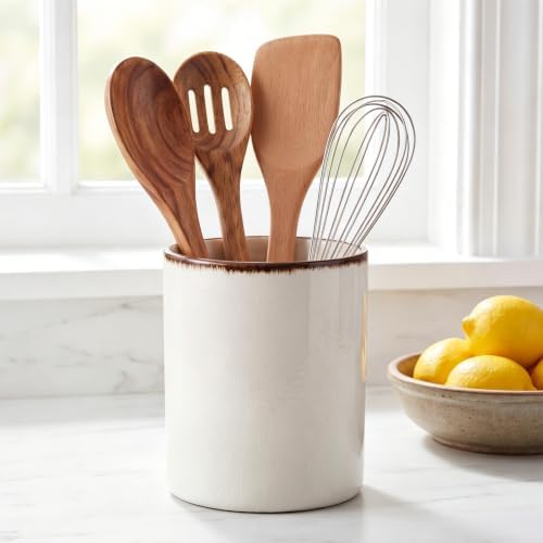 Minimalist Ceramic Utensil Holder White 6.9" by Unknown