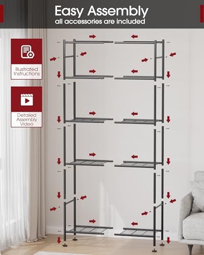 Sakugi 5-Tier Metal Storage Shelves Adjustable Feet - Image 3