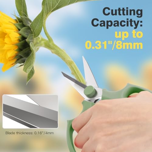 Housolution Flower Scissors, Steel Pointed Pruning Shears, Avocado Green - Image 3