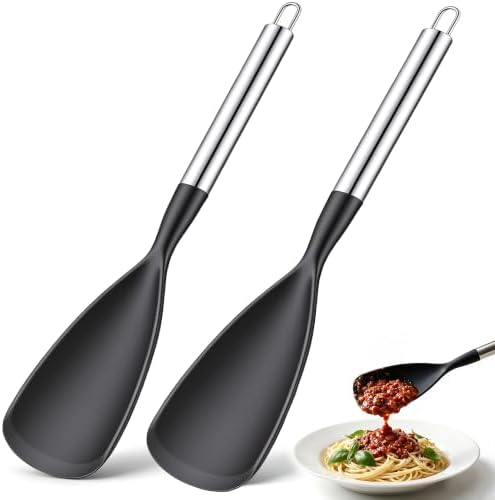Cooking Spoon for Nonstick Cookware Long Handle Silicone Scoop Spatula by HE-SANQI