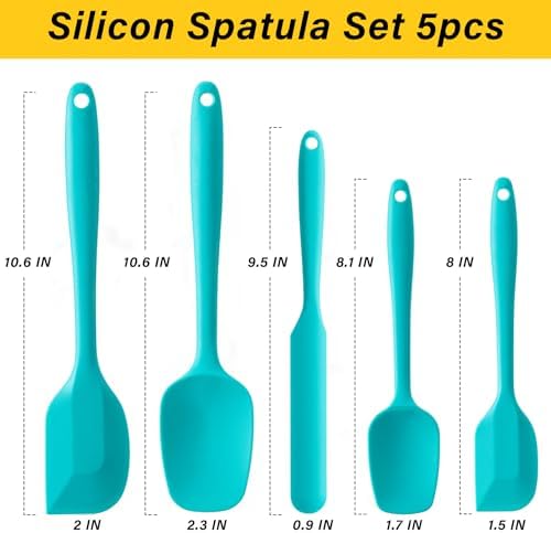 Silicone Spatula Set, 5 Piece Food Grade Rubber Spatulas, Mint Green - Image 2