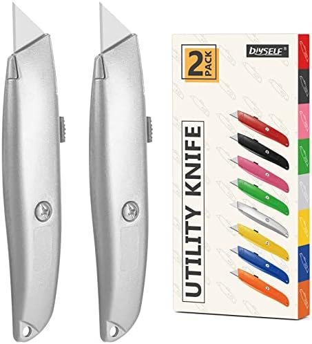 DIYSELF 2 Pack Box Cutter Knives, All-Metal Retractable Utility Knives by DIYSELF