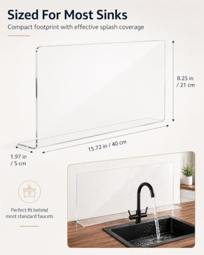 PRETYZOOM Kitchen Sink Splash Guard, Tall Clear Acrylic Water Barrier - Image 2
