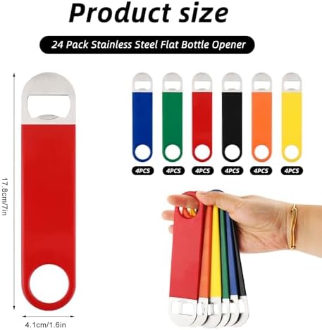 24 Pack Stainless Steel Flat Bottle Openers 7 Inch, 6 Colors Heavy Duty Bulk - Image 2