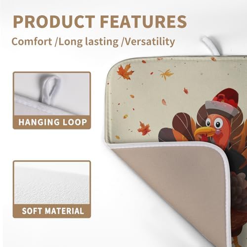 Thankgiving Dish Drying Mat for Kitchen Counter 16x18 Inch Fall Orange Turkey - Image 3