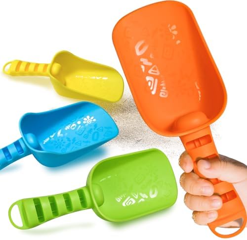 Sand Beach Shovels for Kids Heavy Duty Plastic Scoops Toy 4 Pack by QINGLER