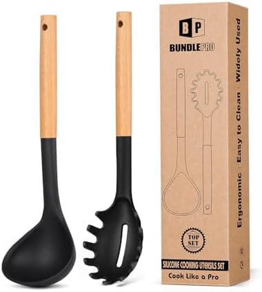 BUNDLEPRO Silicone Soup Ladle and Pasta Spoon Set by BUNDLEPRO