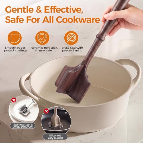 Walnut Wood Meat Chopper for Ground Beef 11 Inch Meat Masher - Image 3