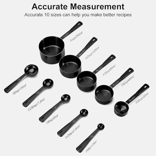 Bopei 10-Pcs Stainless Steel Measuring Cups & Spoons Set, Matte Black - Image 2