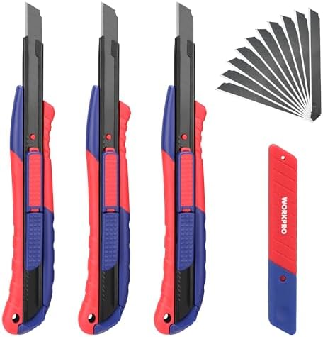 WORKPRO 2-In-1 Safety Utility Knife Retractable Snap-off blade, Metal Box by WORKPRO