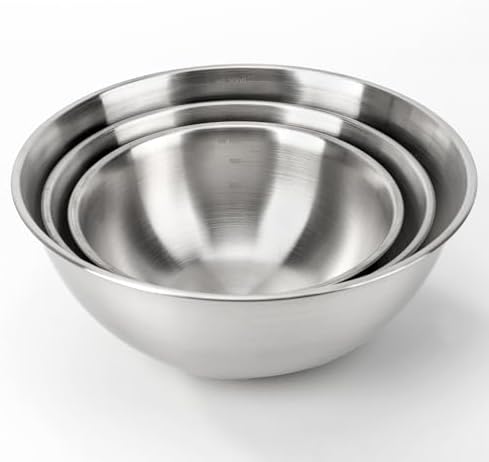 3-Set Stainless Steel Mixing Bowls Set | Metal Bowl Sets by Unknown