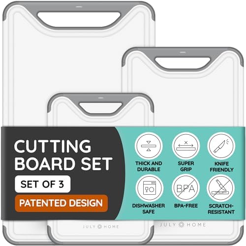Cutting Boards for Kitchen, Plastic Cutting Board Set of 3, Dishwasher Safe by JulyHome