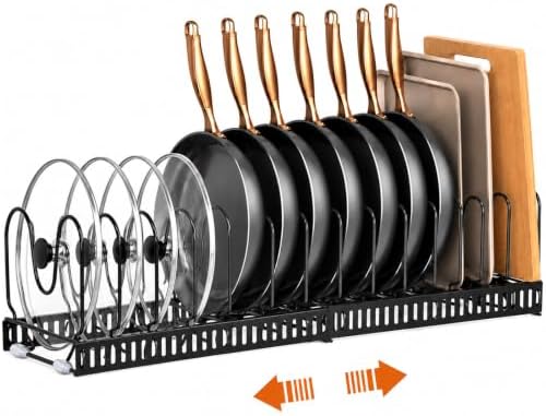 Pots and Pans Organizer Rack, Expandable Pot Lid Holder by TIVMIK