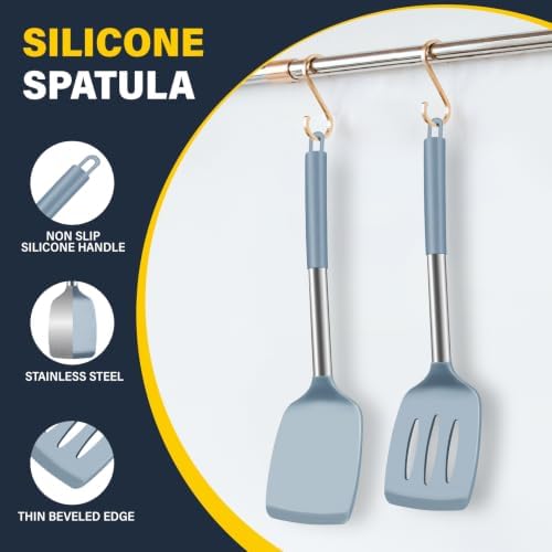 2 Pack Silicone Spatula Set, Solid & Slotted Turner - Image 6