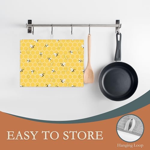 Yellow Bees Dish Drying Rack Mats Decor, Honey Honeycombs Dish Pad Drying Mat - Image 3