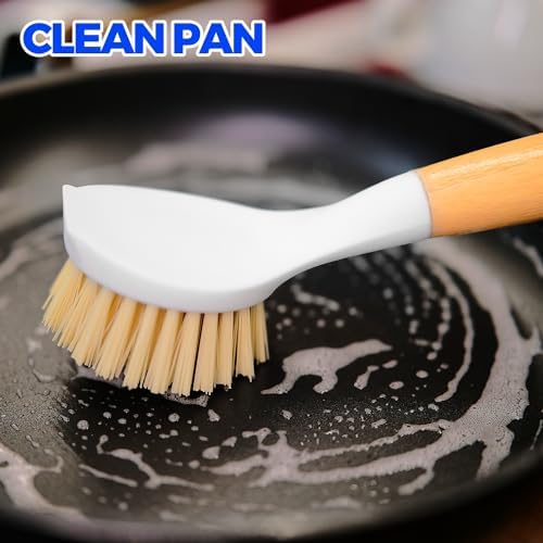 Holikme 3 Pack Dish Brush with Bamboo Handle Cleaning Brush - Image 2