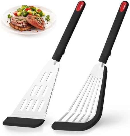 2-Piece Silicone Fish Spatula for Nonstick Cookware, Thin Slotted Turner by MayweTanso
