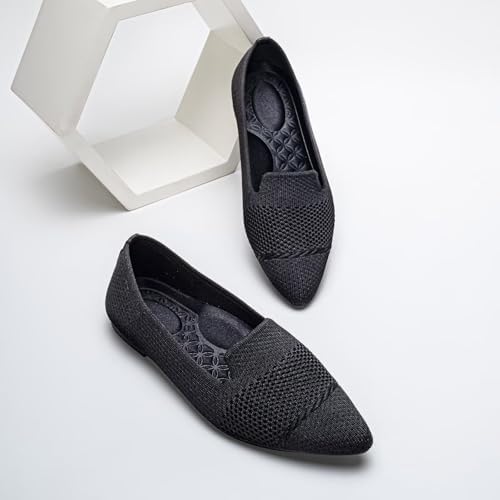 HONHOLD Women's Pointed Toe Flats Breathable Knit Ballet Flats - Image 5