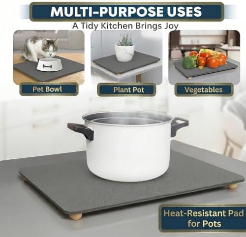 Stone Drying Mat for Kitchen Counter 5 Wooden Feet 20"×16 - Image 5