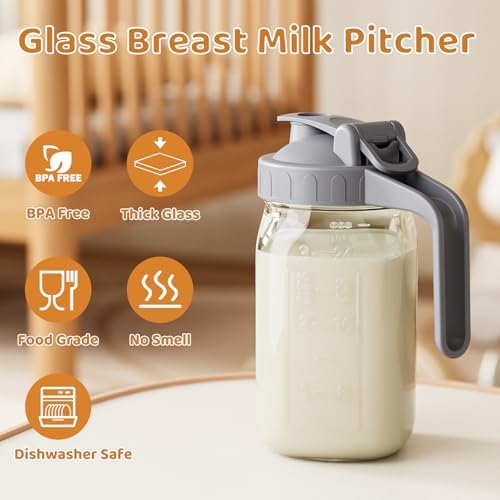 32 oz Breast Milk Pitcher, Glass Mason Jar Pitcher - Image 5