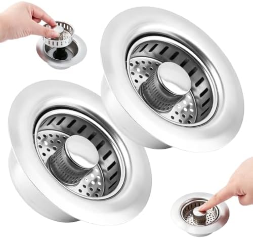 2 Pack Kitchen Sink Drain Strainer, 3 in 1 Stainless Steel Pop Up Sink Stopper by Unknown