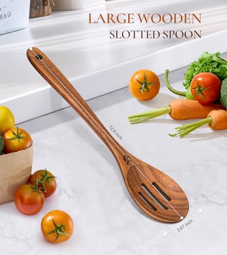 Wooden Slotted Spoons for Cooking, Teak Wooden Kitchen Utensils for Serving - Image 3