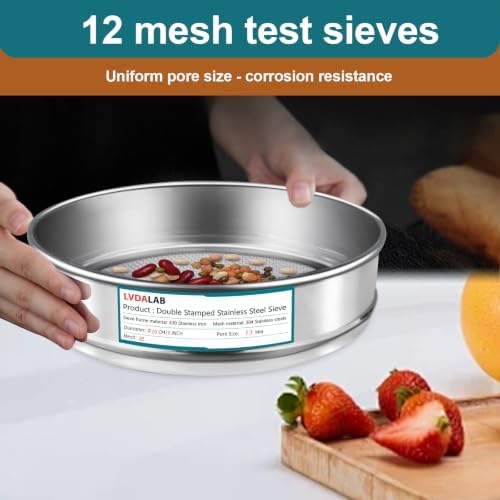 7.9" 304 Stainless Steel Lab Sieve, 12 Mesh Screen Sifter - Image 4