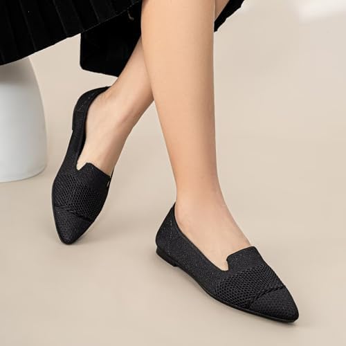 HONHOLD Women's Pointed Toe Flats Breathable Knit Ballet Flats - Image 4