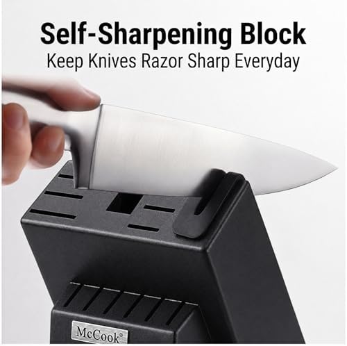 McCook Knife Set Sharp Kitchen Knife Block Set w Built-in Sharpener - Image 3