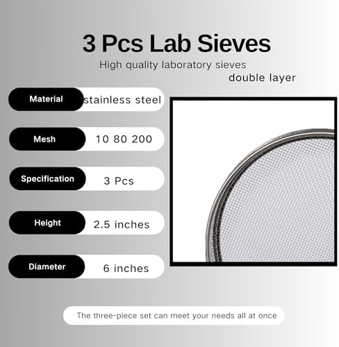 3 Pcs Lab Sieves，6 Inch Diameter Test Sifter 10Mesh（2.19mm）、80Mesh（0.217mm）and - Image 4
