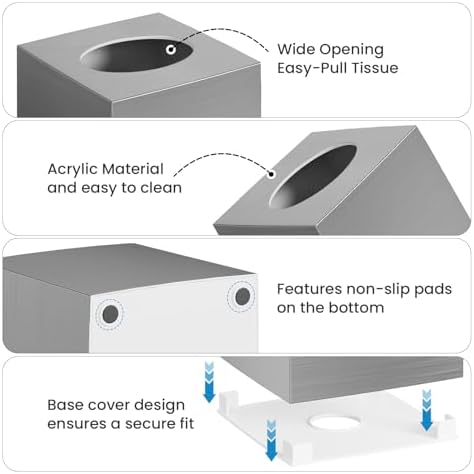 2 Pack Tissue Box Cover, Square Plastic Tissue Holder Non-Slip Base - Image 2