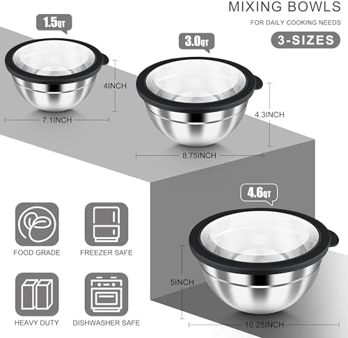 HaWare Mixing Bowls with Airtight Clear Lids, 6-Piece Nesting Bowls Set - Image 2
