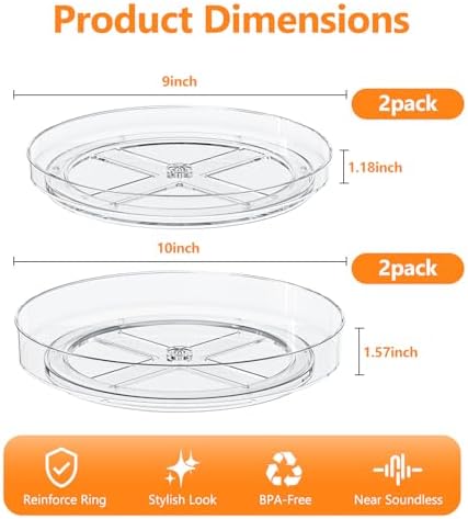 4 Pack Clear Lazy Susan, 9+10 Inch Turntable Organizer, Non-Skid Rotating Tray - Image 4