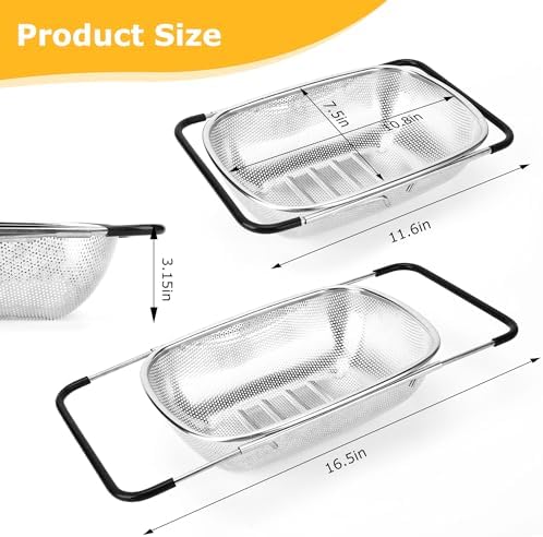 ZDRongZhen Kitchen Accessories Over the Sink Colander Strainer Basket，Stainless - Image 3