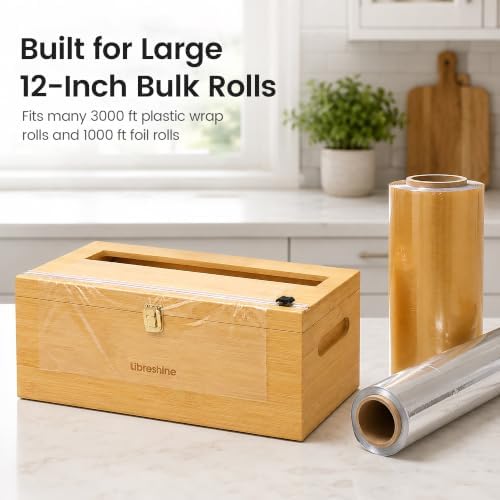 Libreshine 12-Inch Bamboo Plastic Wrap Dispenser - Image 2