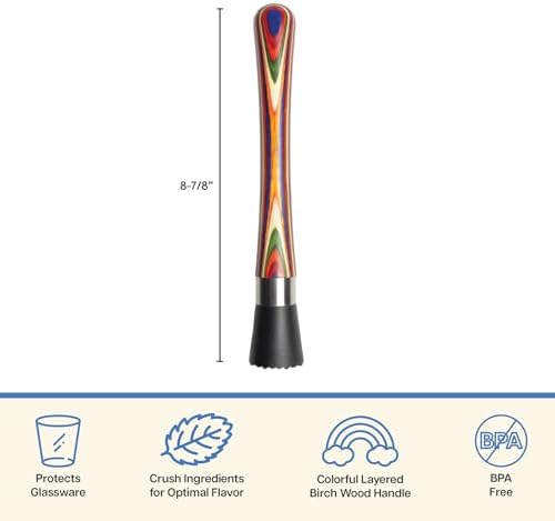 Baltique Marrakesh Muddler for Cocktails, Colorful Wood Handle, Nylon Head - Image 5