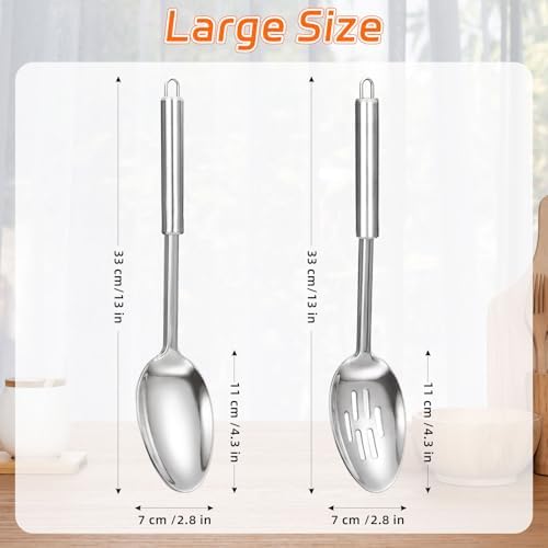 Stainless Steel Serving Spoon, Solid Slotted Spoon, Cooking Spoons Set - Image 2