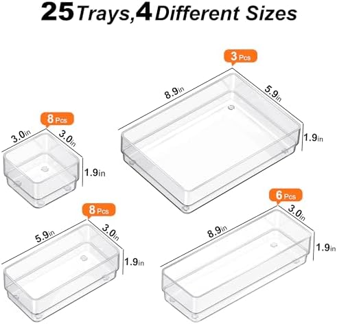 SMARTAKE 25 PCS Drawer Organizer, 4-Size Desk Drawer Organizer Trays - Image 2