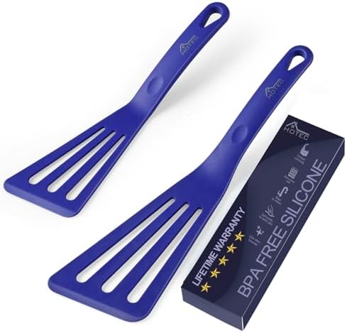 HOTEC 2-Pack Silicone Slotted Fish Turner Spatula Set, Classic Blue by Hotec