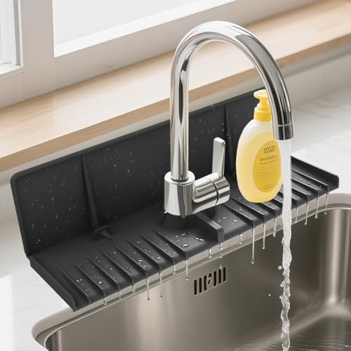 Silicone Sink Splash Guard Behind Faucet, Faucet Mat Backsplash Guard Black by Gosmol