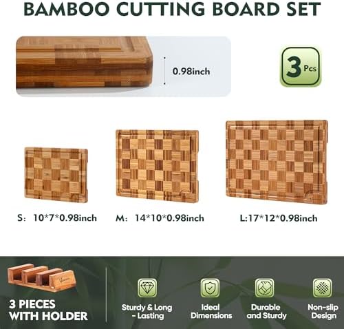 Bamboo Cutting Board Set of 3 Wooden Cutting Boards - Image 3
