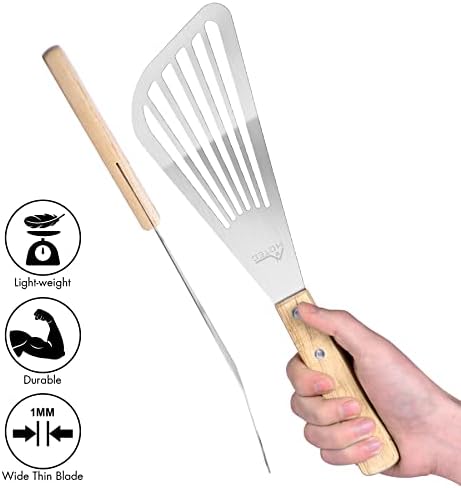 HOTEC 2-Pack Stainless Steel Fish Spatula, Wooden Handle - Image 4
