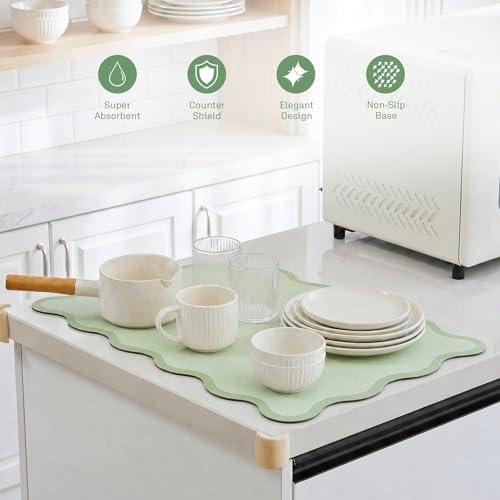 Scalloped Dish Drying Mat for Kitchen Counter, Absorbent Easy Clean Non-slip - Image 3