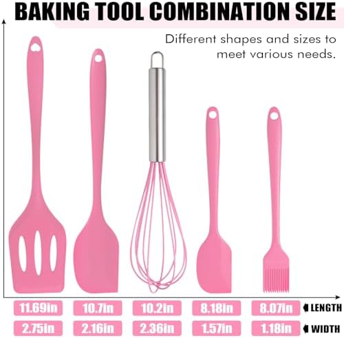 Silicone Spatula Set 5 Pieces Heat Resistant Non-Stick Rubber Spatulas - Image 3