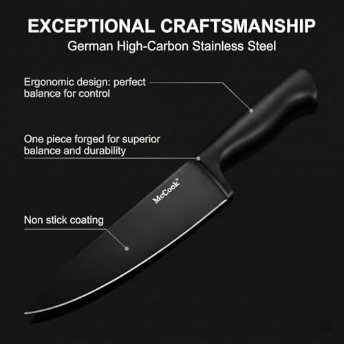 McCook® Premium Black Knife Sets, German Stainless Steel Kitchen Knives Block - Image 5