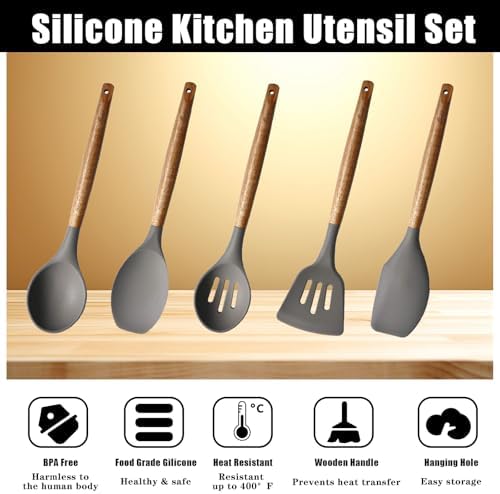 Kitchen Utensils Set, Silicone Cooking Utensils Set, Non-Stick Silicone Spatula - Image 2